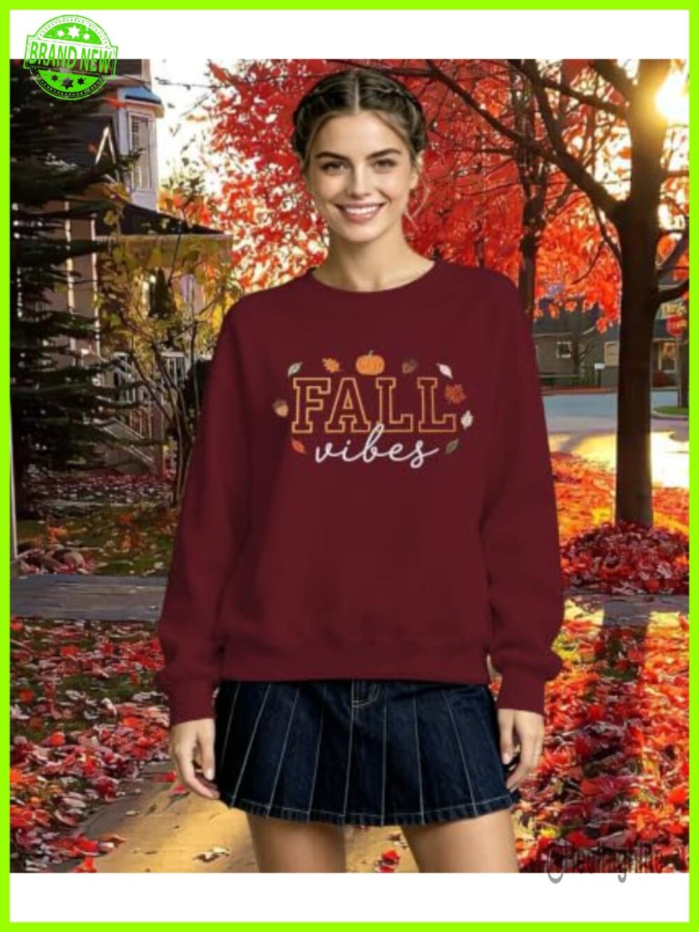 Womens Thanksgiving Embroidered Long Sleeve Crew Neck Pullover Sweatshirt - Picture 2 of 5